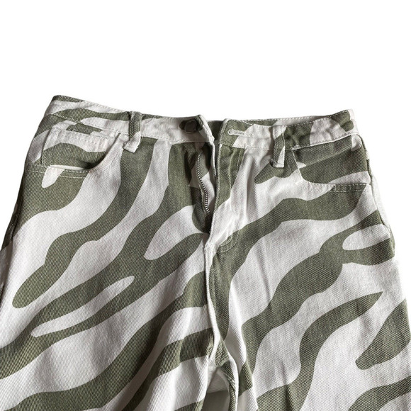 Shein Jeans High Waisted Zebra Striped Off White Green Straight Leg Denim XS NEW - Picture 13 of 14